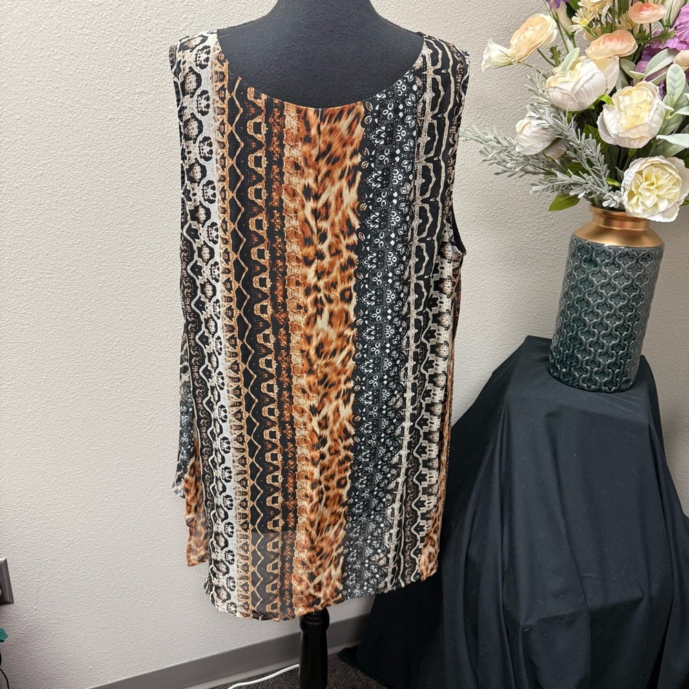 Cato Woman 26/28W Sleeveless Animal Print Mixed Pattern Boho Tunic Top - Picture 4 of 8